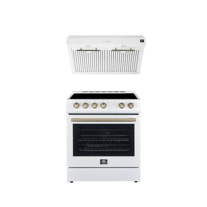 FORNO Premium 2-Piece Kitchen Bundle - Leonardo Espresso 30" White Range, 30" White Range Hood - FBDL-002-03US