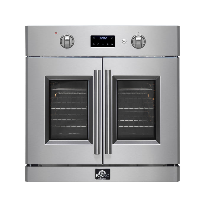 Forno Asti 30-Inch Electric French Door Wall Oven, Stainless Steel, 3.68 cu.ft Capacity, Sous Vide, True European Convection, Air Fry, Steam Cleaning, Multiple Baking Modes.