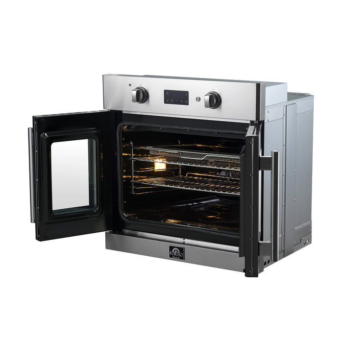 Forno Asti 30-Inch Electric French Door Wall Oven, Stainless Steel, 3.68 cu.ft Capacity, Sous Vide, True European Convection, Air Fry, Steam Cleaning, Multiple Baking Modes.