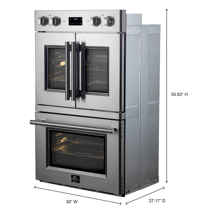 Forno Asti 30-Inch Double Electric Wall Oven with French Doors, Stainless Steel, 7.36 cu.ft Total Capacity, Double Convection Ovens, Air Fry & Sous Vide Functions, Touch Controls