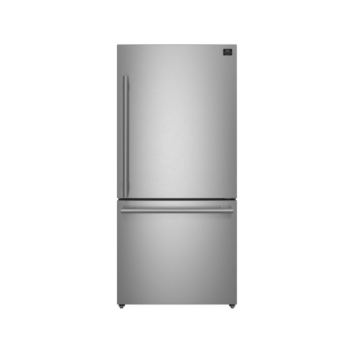 Forno Milano Espresso 31-Inch Bottom Freezer Refrigerator, Stainless Steel, 17.2 cu.ft Capacity, Right Swing Door, Energy Efficient