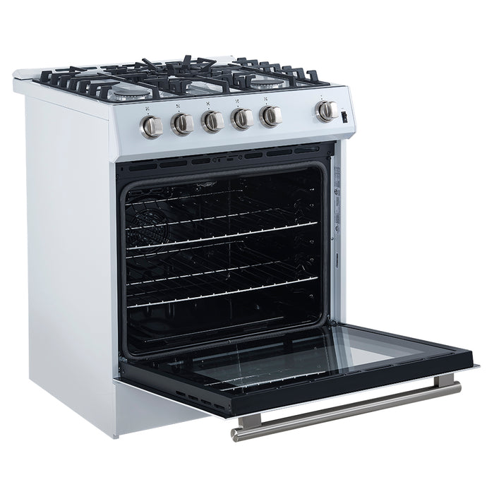 Forno Leonardo Espresso 30-Inch White Gas Range, 5 Burners, 39,500 BTU, 5 cu.ft Convection Oven