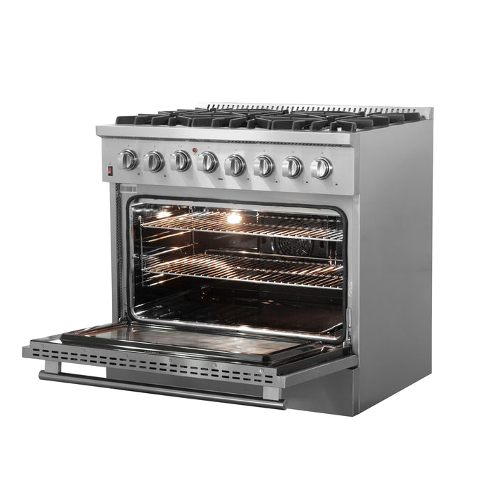 Forno Galiano 36-Inch Freestanding Dual Fuel Range, 6 Burners, Double Convection Ovens