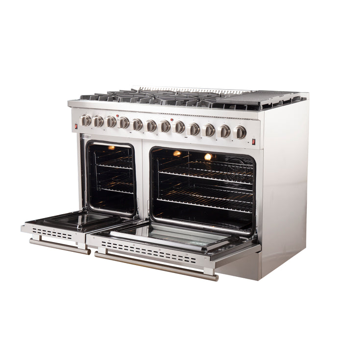 Forno Galiano 48-Inch Freestanding Dual Fuel Range, 8 Burners, Double Convection Ovens