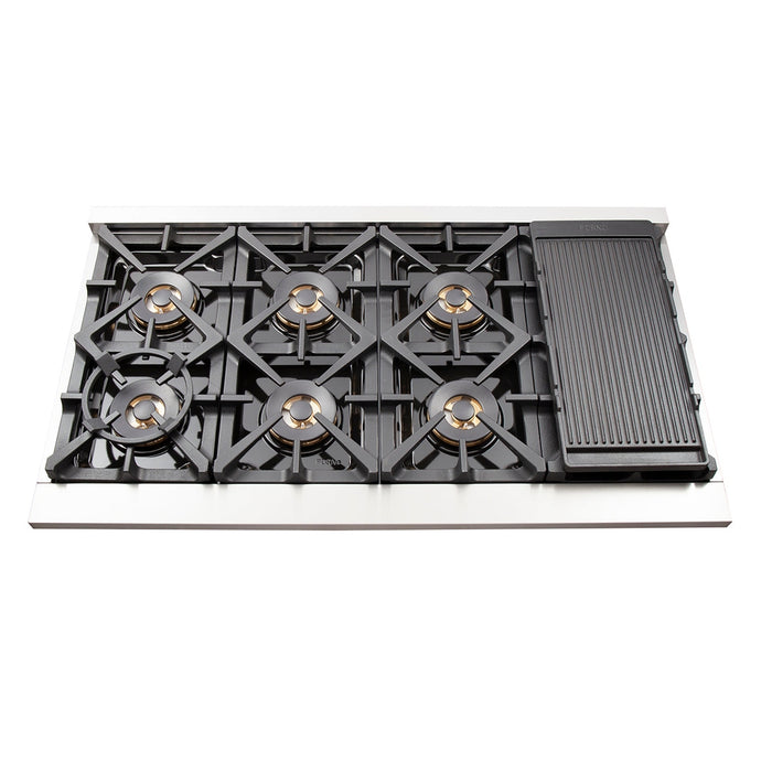 FORNO Premium 3-Piece Kitchen Bundle - FORNO Capriasca 48" Freestanding Gas Range, FORNO Rizzuto 60" W. Dual Combo Convertible Refrigerator, FORNO 48" Wall Mount Range Hood - FBDL-019-05US