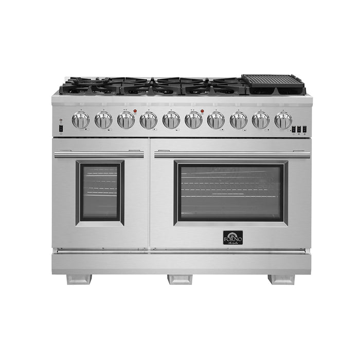 FORNO Premium 2-Piece Kitchen Bundle - Capriasca 48" Stainless Steel Range, Forno Maderno 2-28 " Wide Units with Decorative Trim - FBDL-019-06CAUS