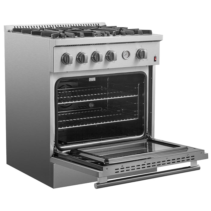 FORNO Premium 2-Piece Kitchen Bundle -Marco 30-inch Gas Range Stainless Steel, Forno Salerno 36" Side by Side Stainless Steel Refrigerator 20 cu.ft - FBDL-021-03CAUS