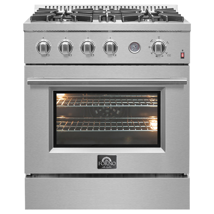 FORNO Premium 2-Piece Kitchen Bundle -Marco 30-inch Gas Range Stainless Steel, Forno Salerno 36" Side by Side Stainless Steel Refrigerator 20 cu.ft - FBDL-021-03CAUS