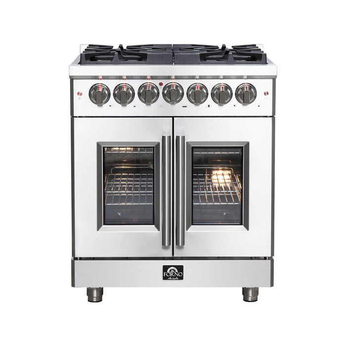 Forno Massimo 30-Inch Freestanding French Door Dual Fuel Range, 4 Burners, True Convection Oven