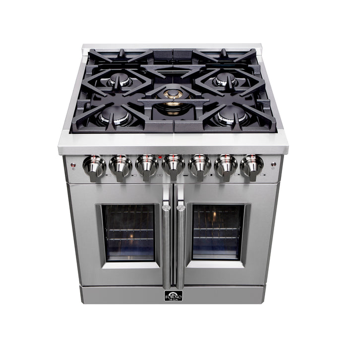 Forno Massimo 30-Inch Freestanding French Door Dual Fuel Range, 4 Burners, True Convection Oven