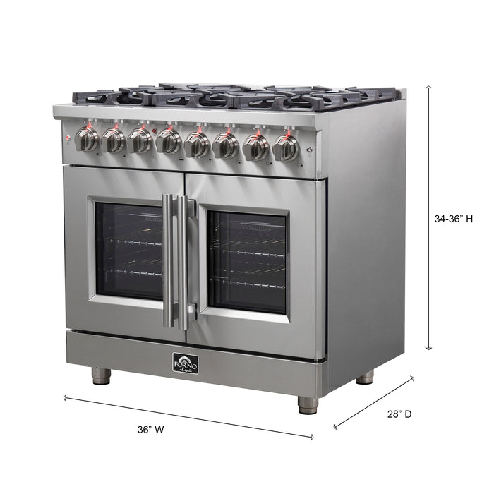 Forno Massimo 36-Inch Freestanding French Door Dual Fuel Range, 6 Burners, True Convection Oven