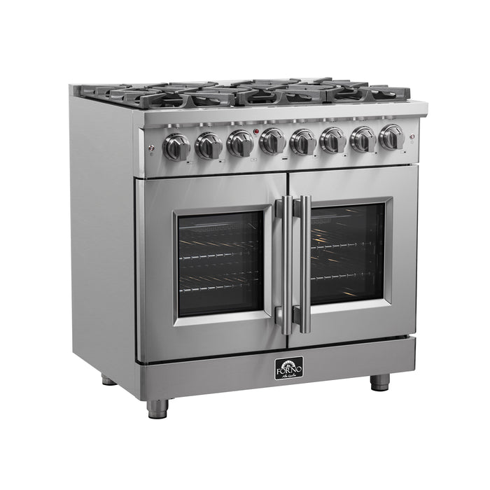 Forno Massimo 36-Inch Freestanding French Door Dual Fuel Range, 6 Burners, True Convection Oven