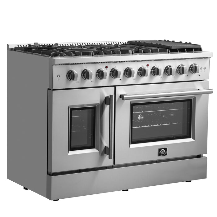 Forno Galiano 48-Inch Freestanding French Door Gas Range, 8 Burners, Griddle, Convection Oven, Energy Efficient