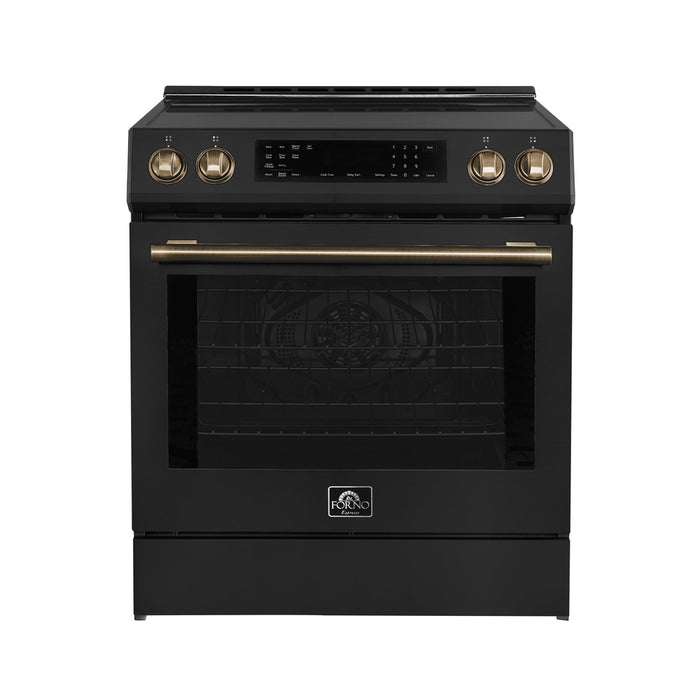 Forno Donatello Espresso 30-Inch Slide-In Black Induction Range, Convection Oven, 5 Cooking Zones, Touch Control Panel