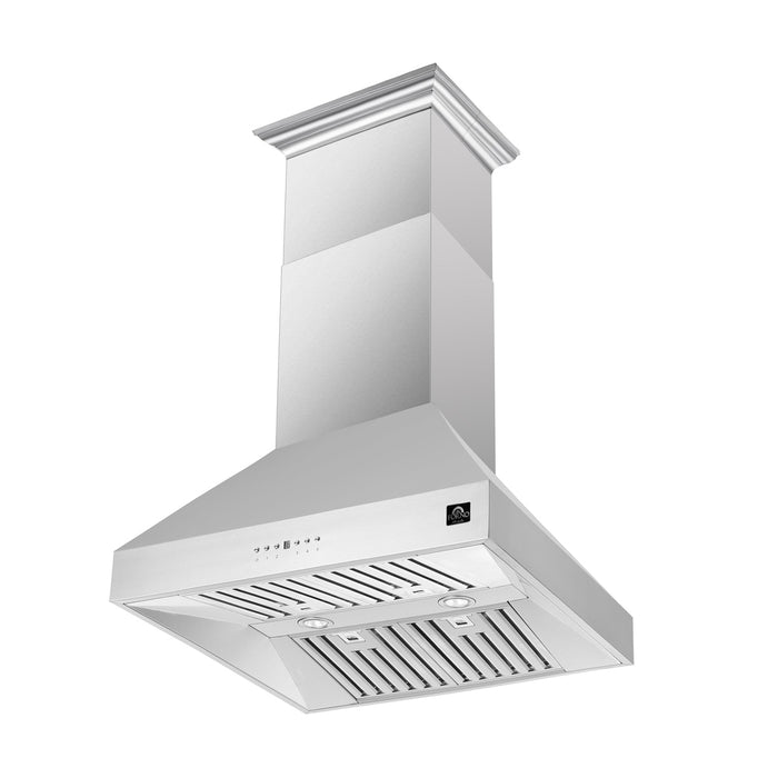 Forno Coppito 30-Inch Island Range Hood, Stainless Steel, LED Lighting, Adjustable Fan Speeds