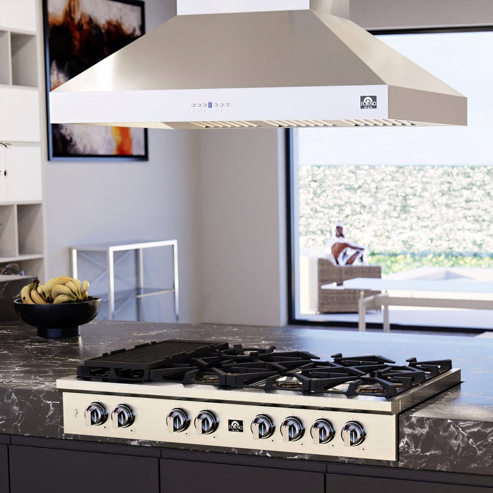 Forno Coppito 48-Inch Island Range Hood, Stainless Steel, LED Lighting, Adjustable Fan Speeds