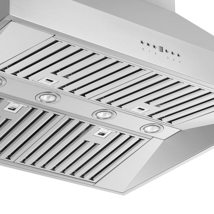 Forno Orvieto 36-Inch Wall Mount Range Hood, LED Lighting, Heavy Duty, Stainless Steel