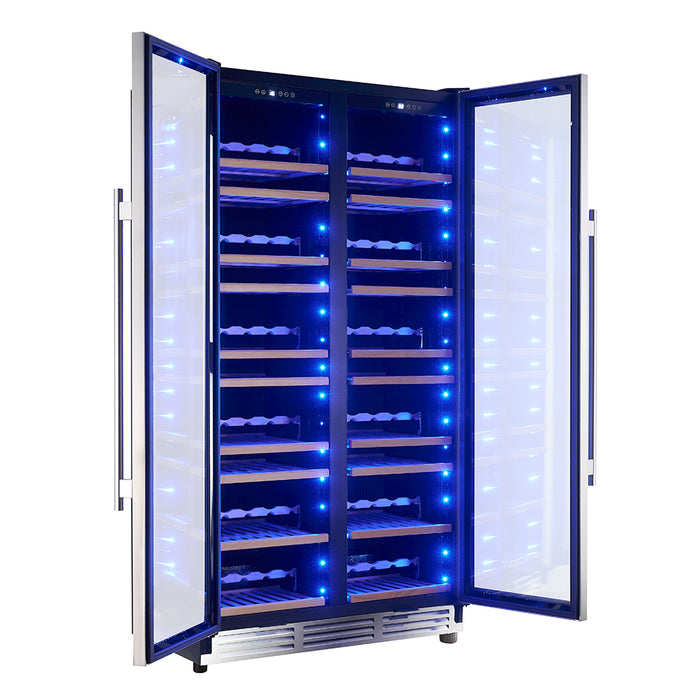 Forno Vernazza 40-Inch Side-by-Side Dual Zone Wine Cellar, 25.07 cu.ft Capacity, Stainless Steel, Temperature Control, UV-Protected Glass Door, Wooden Shelves