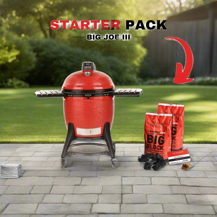 Kamado Joe 24-Inch Red Big Joe III Ceramic Charcoal Grill With Cart Bundle - KJ15041021