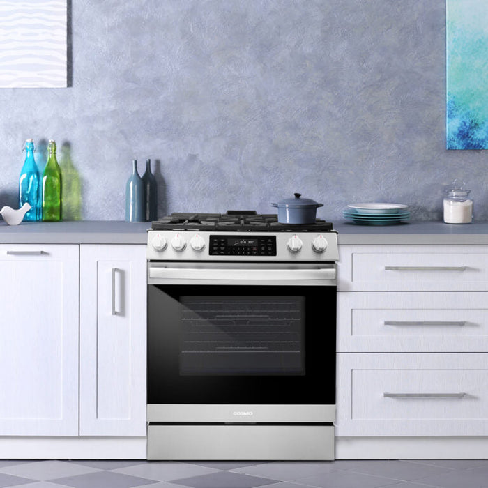 Cosmo Professional 30" 6.1 cu. ft. Slide-In Freestanding  Gas Range with 5 Sealed Gas Burners and Self Clean, Air Fry Oven in Stainless Steel , COS-GRC305KTD