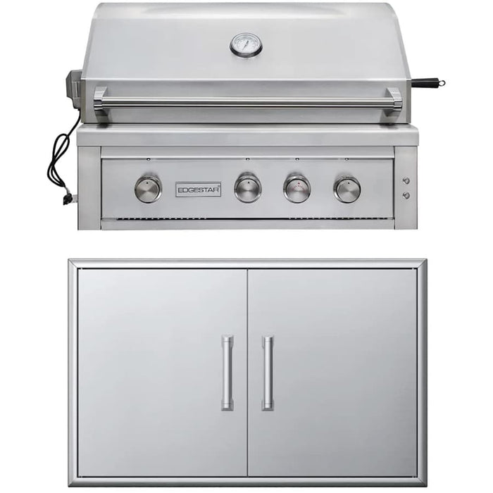 EdgeStar 89000 BTU 36 Inch Wide Natural Gas Built-In Grill with Insulated Jacket and Double Access Doors- GRL360IBKITNG