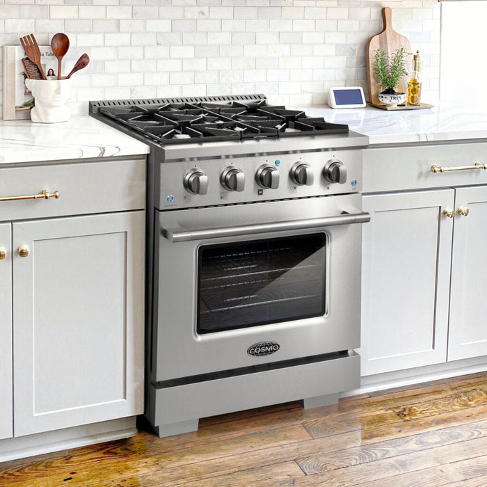 Cosmo Commercial 30" 3.5 cu. ft. Gas Range with 4 Burners and Heavy Duty Cast Iron Grates in Stainless Steel , COS-GRP304