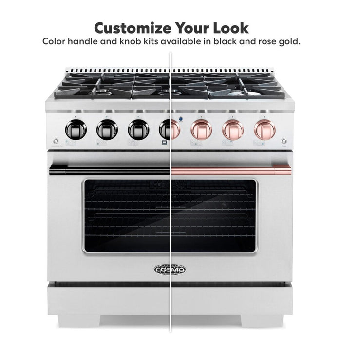 Cosmo Commercial 36" 4.5 cu. ft. Gas Range with 6 Italian Burners and Heavy Duty Cast Iron Grates in Stainless Steel , COS-GRP366