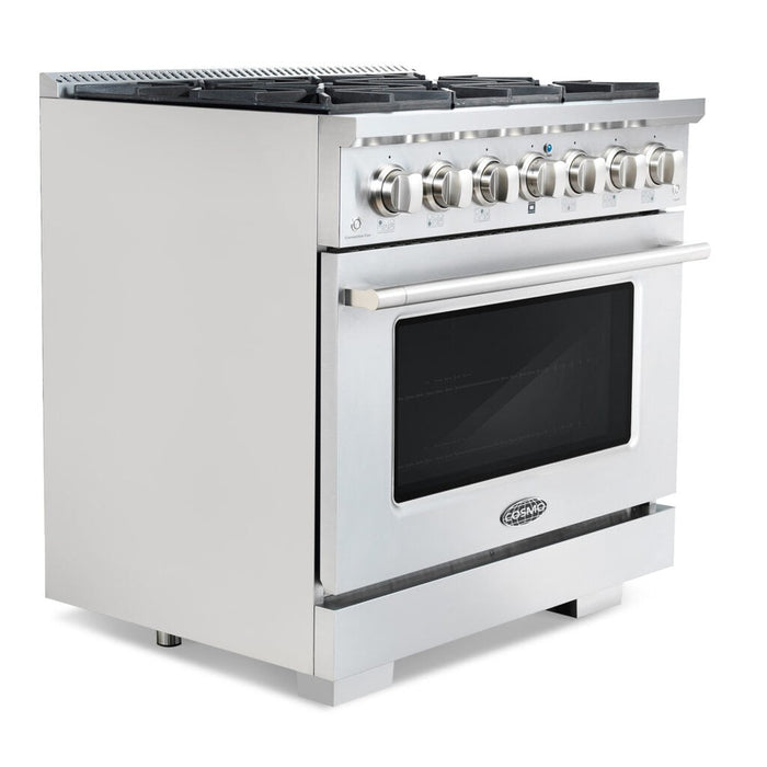 Cosmo Commercial 36" 4.5 cu. ft. Gas Range with 6 Italian Burners and Heavy Duty Cast Iron Grates in Stainless Steel , COS-GRP366