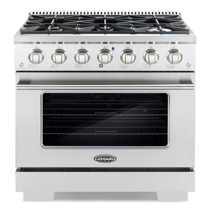 Cosmo Commercial 36" 4.5 cu. ft. Gas Range with 6 Italian Burners and Heavy Duty Cast Iron Grates in Stainless Steel , COS-GRP366