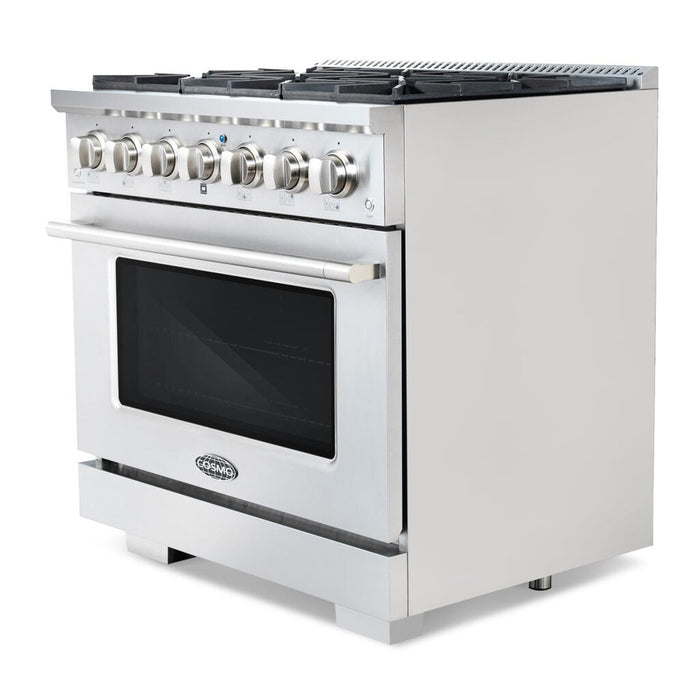 Cosmo Commercial 36" 4.5 cu. ft. Gas Range with 6 Italian Burners and Heavy Duty Cast Iron Grates in Stainless Steel , COS-GRP366