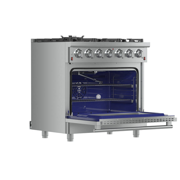 Forno Massimo 36-Inch Freestanding Gas Range, 6 Sealed Burners, Convection Oven, Energy Efficient