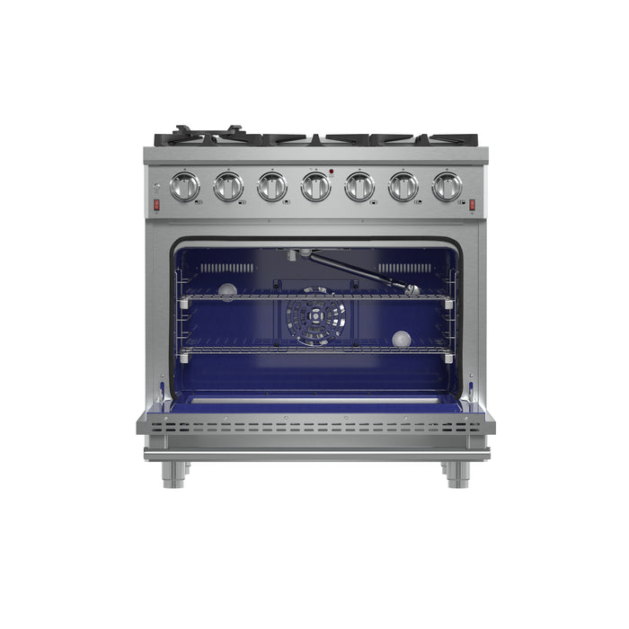 Forno Massimo 36-Inch Freestanding Gas Range, 6 Sealed Burners, Convection Oven, Energy Efficient