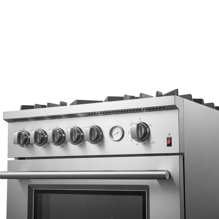 FORNO Giovanni 30-inch Gas Range Stainless Steel, 5 Burners 67,000 BTU, 4.32 cu.ft. Convection Oven