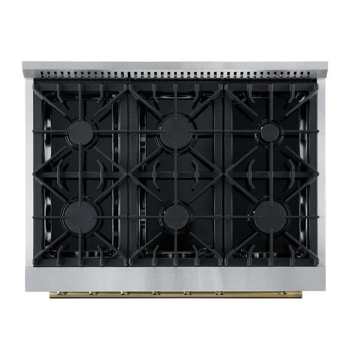 Marco 36-Inch Gas Range White & Antique Brass Design, 6 Burners 67,000 BTU, 5.36 cu.ft. Convection Oven