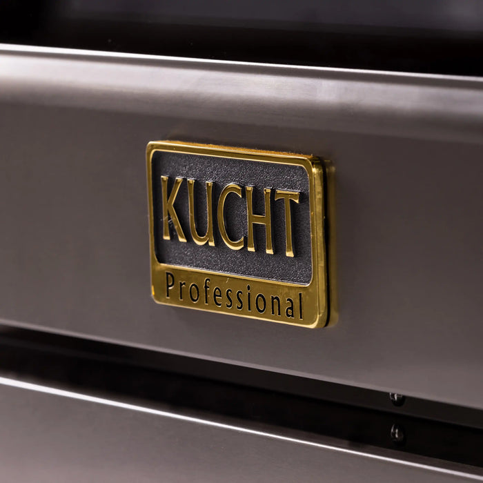 Kucht 2-Piece Appliance Package - 48-Inch Natural Gas Range with 6.7 Cu. Ft. Oven & Wall Mount Range Hood in Dark Titanium Stainless Steel with Gold Accents