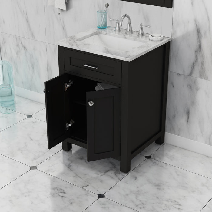 Alya Bath Norwalk 24" Vanity Espresso with Carrera Marble Top