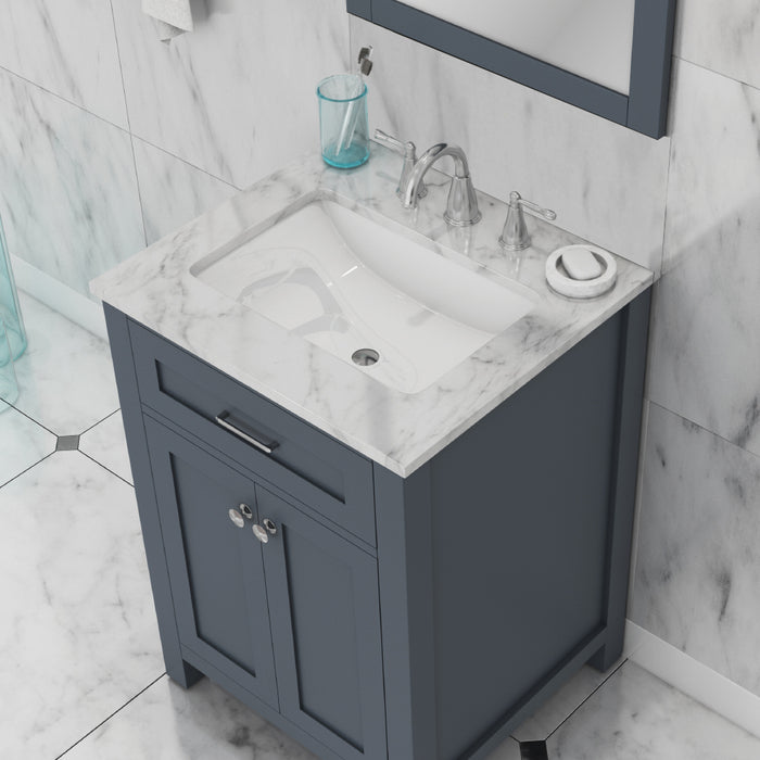 Alya Bath Norwalk 24" Vanity in Gray with Carrera Marble Top