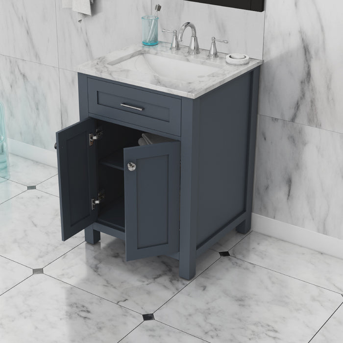 Alya Bath Norwalk 24" Vanity in Gray with Carrera Marble Top