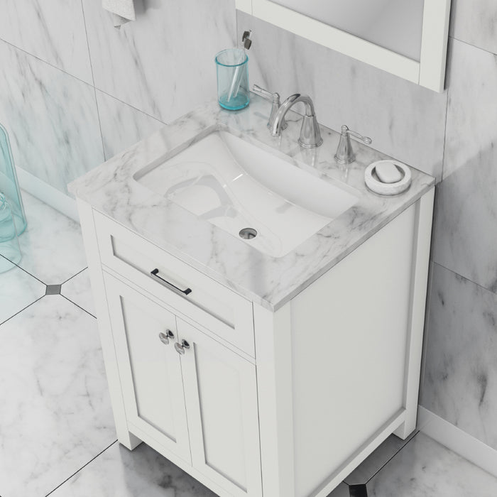 Alya Bath Norwalk 24" Vanity White with Carrera Marble Top