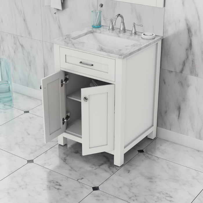 Alya Bath Norwalk 24" Vanity White with Carrera Marble Top