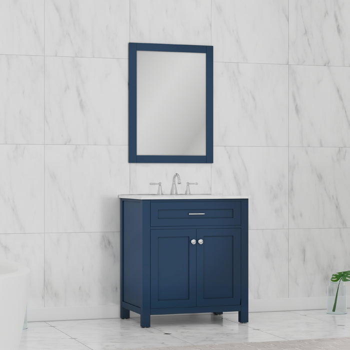 Alya Bath Norwalk 30" Vanity Blue with Carrera Marble Top