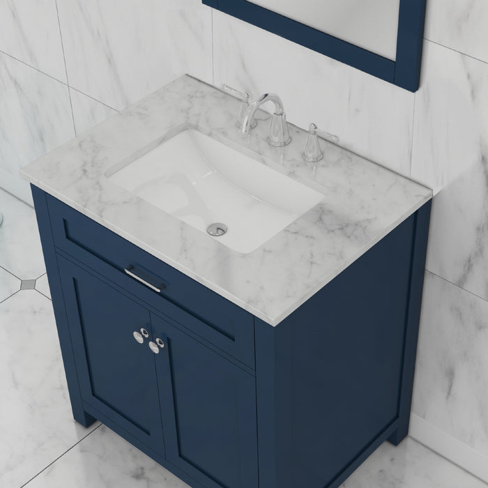 Alya Bath Norwalk 30" Vanity Blue with Carrera Marble Top