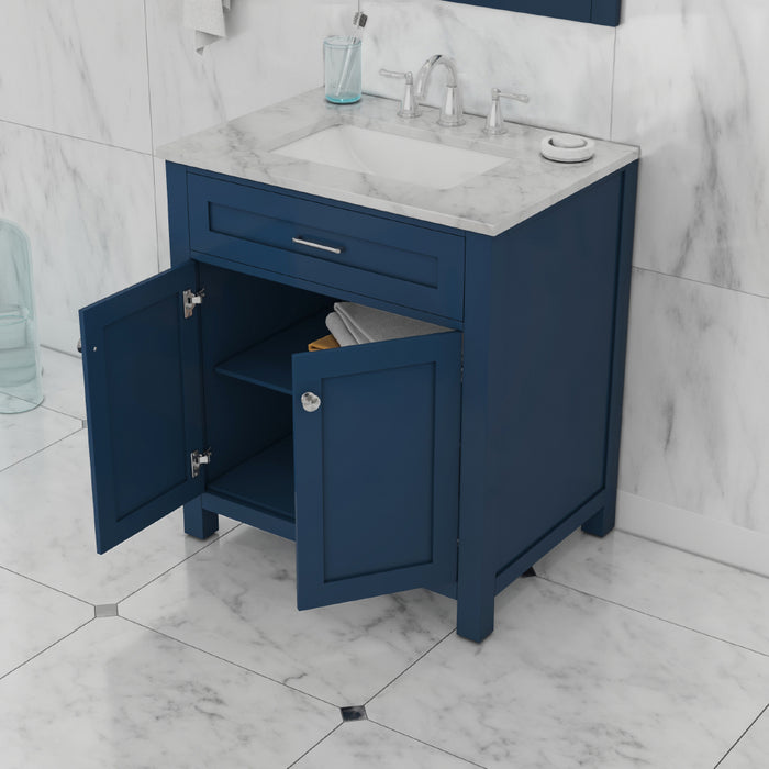 Alya Bath Norwalk 30" Vanity Blue with Carrera Marble Top