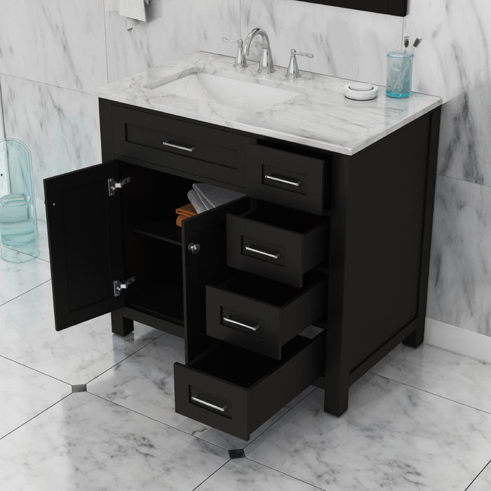 Alya Bath Norwalk 36" Drawer Vanity Espresso with Carrera Marble Top