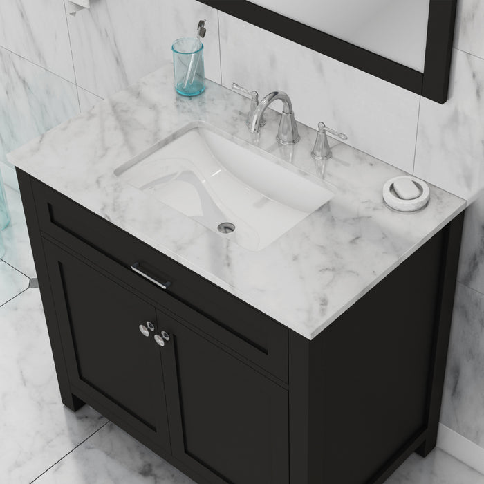 Alya Bath Norwalk 36" Vanity Espresso with Carrera Marble Top