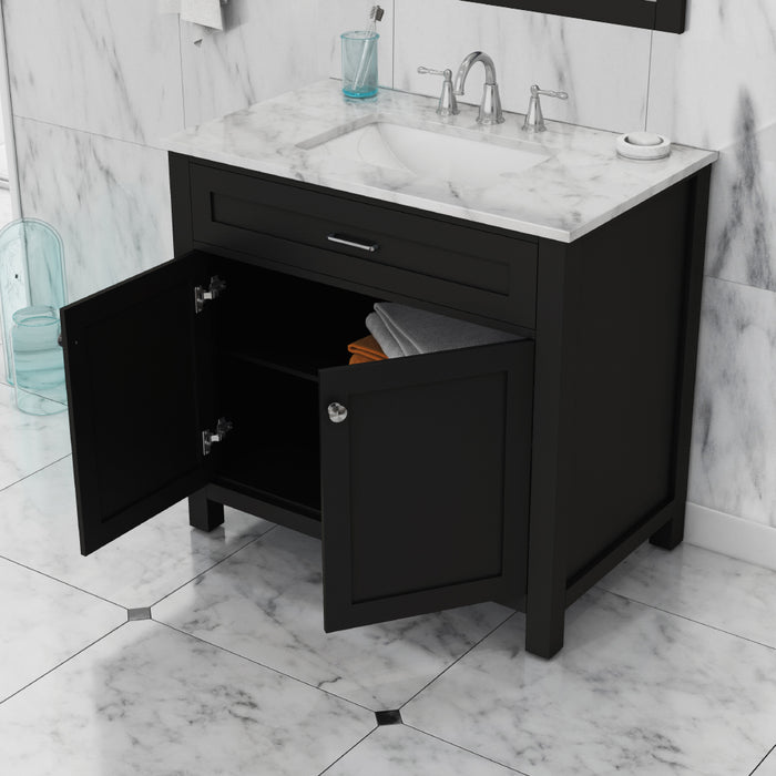 Alya Bath Norwalk 36" Vanity Espresso with Carrera Marble Top