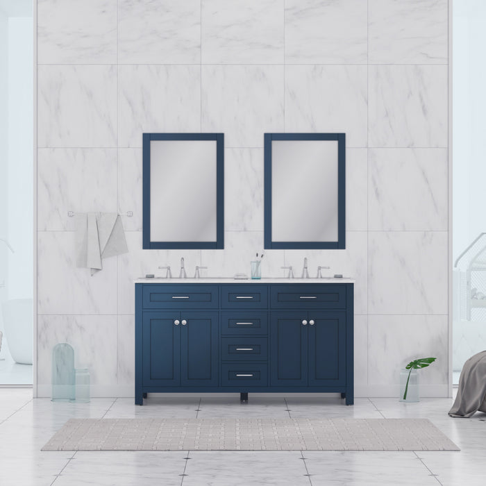 Alya Bath Norwalk 60" Double Vanity Blue with Carrara Marble Top