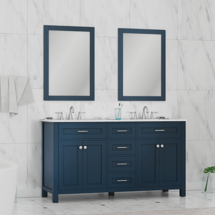 Alya Bath Norwalk 60" Double Vanity Blue with Carrara Marble Top