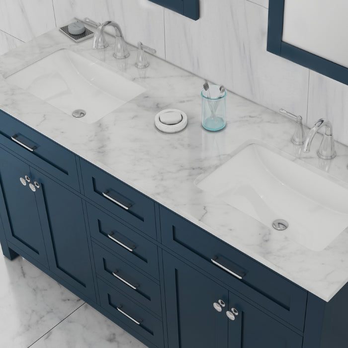 Alya Bath Norwalk 60" Double Vanity Blue with Carrara Marble Top