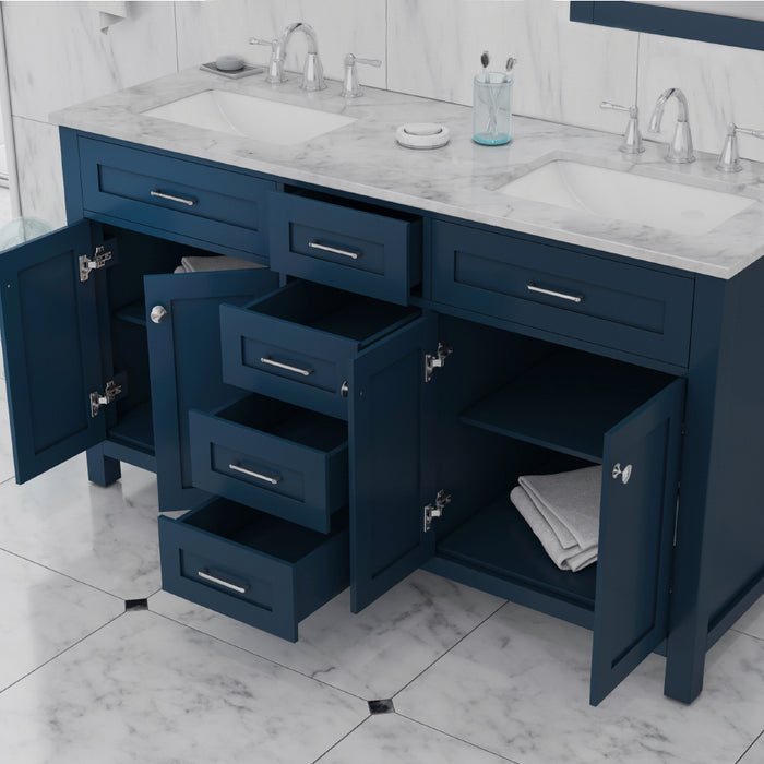 Alya Bath Norwalk 60" Double Vanity Blue with Carrara Marble Top